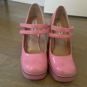 Steve Madden pink patent platform Mary Jane heels